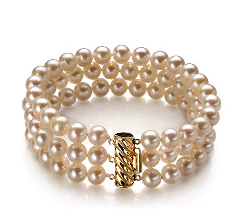 Dianna White 6-7mm Tripple Strand AA Quality Freshwater Cultured Pearl Bracelet for Women