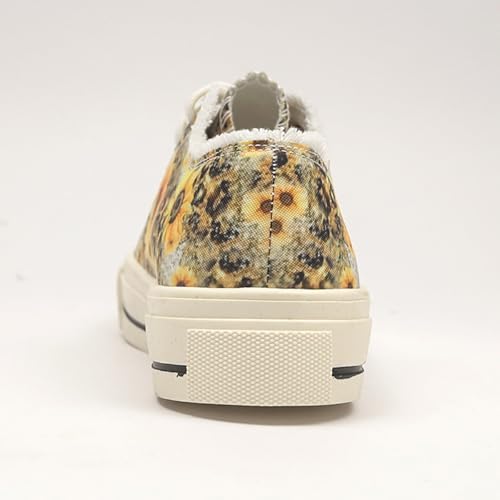 Canvas Low Top Sneakers, Sunflower Print Pattern, White Laces, Platform Sole3