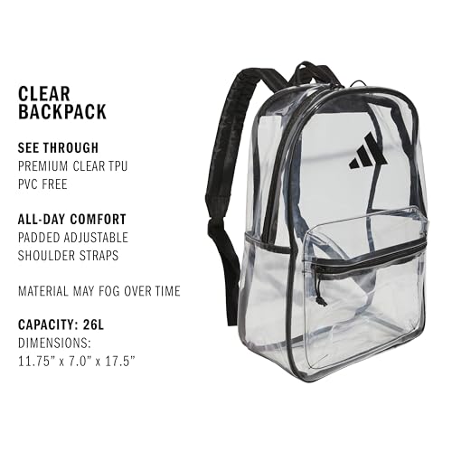 adidas 2 Backpack (26L) See-Through Transparent Bag for Festivals and Concerts, Clear/Black, One Size2