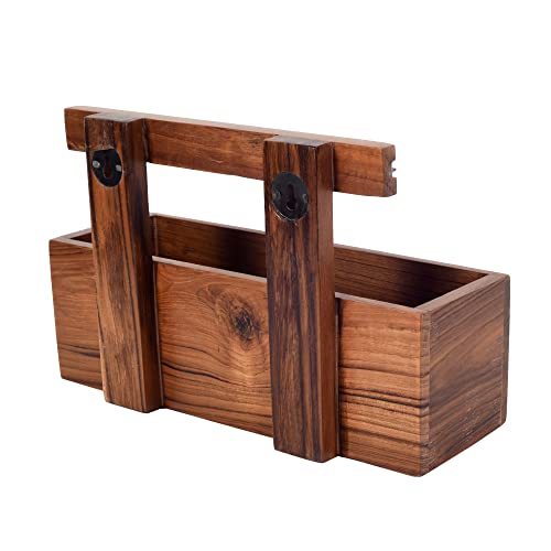 Image of AAKRITI ART CREATIONS Modern Art Wooden Magazine Holder | Hand-Painted & Teak Wood Storage For Hall | Magazine Holder For Bedroom, Living Room, and Entryway