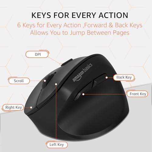 Image of amazon basics Pro Series 2.4G Wireless Ergonomic Mouse for PC, Mac, Laptop | Dual Modes | 3 Adjustable DPI Settings Up to 2400 | Shortcut Buttons | Connects up to 3 Devices (Black)