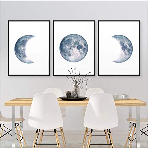 Affiche Pleine Lune et Phases Lunaires Déco Murale Astronomie Toile 50x70cm sans Cadre