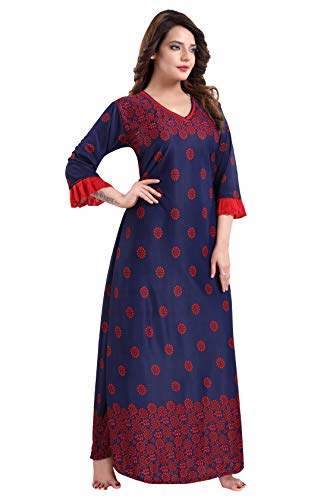 Image of Fabme Women's Crepe Printed Flare Nighty with Long Sleeves /Night Gown /Nightwear /Maxi