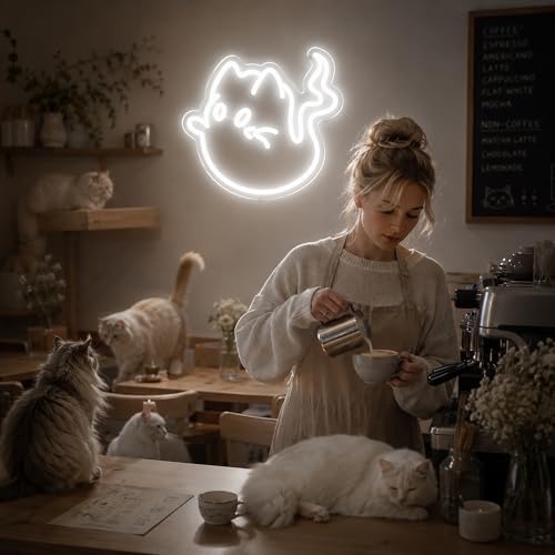 Image of Cat Ghost Neon Sign Led Neon Lights Neon Signs for Wall Decor Light Up Sign for Birthday Party Club Gift