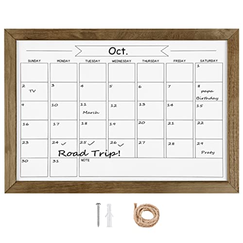 TORASO Dry Erase Monthly Calendar Board Magnetic Whiteboard for Wall OfficeSchoolHome Wood Frame Hanging Board for Kitchen Grocery ListDrawingMemo 105x 145YL RB 2737 B