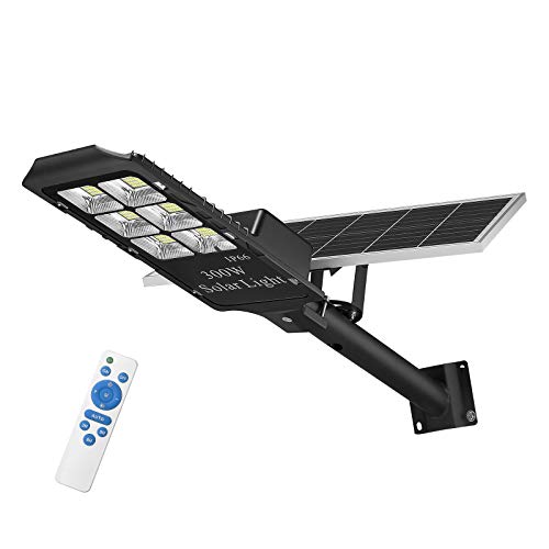 300W Solar Powered Street Lights, Outdoor LED Street Lamp with Light Control and Remote Control Super Bright, ST300-049