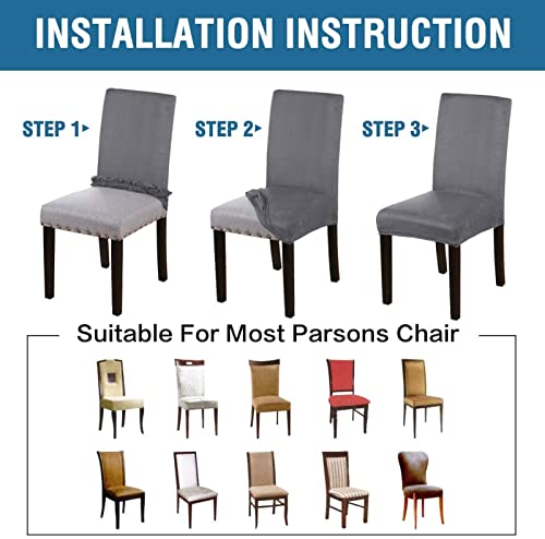 Waterproof Dining Chair Cover Stretch, Suede Kitchen Chair Covers Removable Dining Chair Protector Washable Chair Cover For Hotel Dining Room-Gray-6 Pcs #TOP5