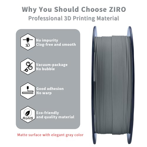 Image of ZIRO High Toughness 3D Printing Material, Matte 1kg 1.75mm Spool, Gray | Fit for Most FDM 3D Printer, 1.75mm 1KG Spool, Dimensional Accuracy + /-0.03mm, Colorful PLA FilamenT