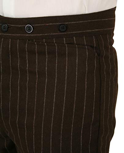 Historical Emporium Men's High Waist Wool Blend Bosworth Pinstripe Trousers, Victorian Western Pants with Suspender Buttons2