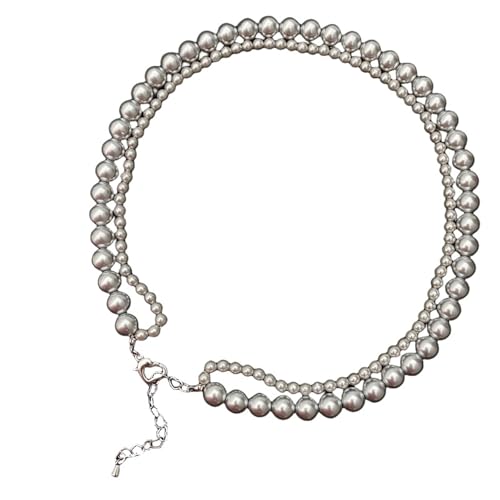 Collier plaqué or perles entrelacées blanc et gris, l'art du bijou fantaisie raffiné