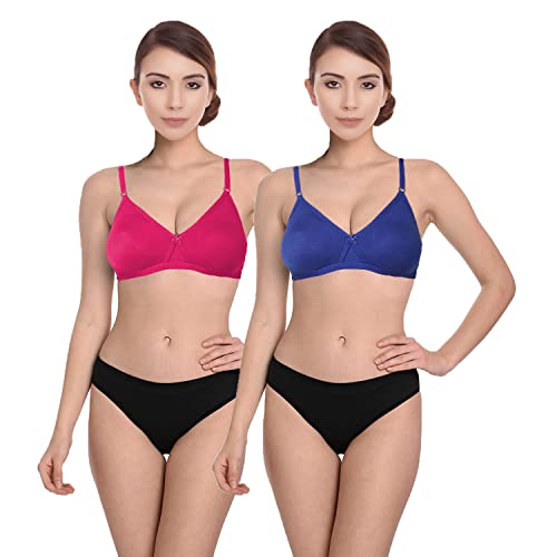Image of She Wears Full Coverage Non-Padded and Wirefree Daily Use Combo Bra Panty Set for Female.