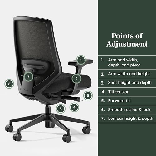 Branch Ergonomic Chair Pro - Mesh Office Chair with 14 Points of Adjustment - Height, Depth & Tilt Adjustable - 5D Armrests - Forward Tilt, Smooth Recline, and Lumbar Support - Black Boucle - Image 5