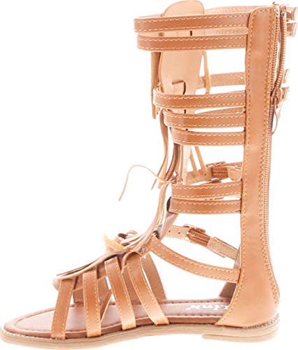 Link Savannah 3K Little Girls Strappy Buckled Fringe Gladiator Flat Sandals2