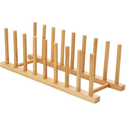 HBlife Bamboo Dish Plate Bowl Cup Book Pot Lid Cutting Board Drying Rack Stand Drainer Storage Holder Organizer Kitchen Cabinet Cover