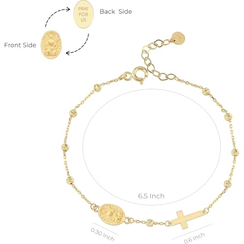 Image of MIONZA Catholic Medal Cross Bracelet for Women | 14K Gold Plated or Solid Gold, Religious Rosary Jewelry, Choose Your Saint Medal Bracelet