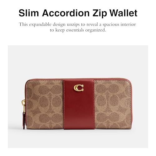 COACH Women's Slim Accordion Zip Travel Accessory-Envelope Card Holder, B4/Tan/Ruby, One Size2