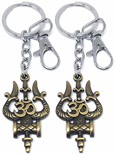 Image of Aura Lord Shiva Shankar Bholenath Mahadev Damru Om Trishul Keychain For Men Women Boys Girls Shivratri Husband Wife Metal Hook Keychain