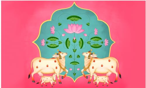 Image of zeonely mart pichwai Background Cloth | varalakshmi Pooja Backdrop Cloth | Traditional Backdrop Decoration Cloth Dark Pink (5X8 FT) | Back Ground Decoration Clothes | puja Backdrop Decoration Cloth
