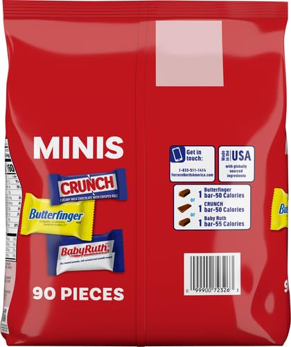 Image of Assorted Butterfinger, Crunch, and Baby Ruth Mini Chocolates, 90 count Party Pack, 32.4 oz (Pack of 2)