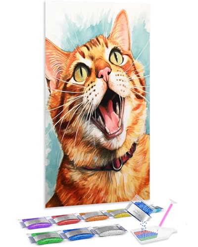 Kit broderie diamant complet chat heureux Jumpdot 70x40 cm pour loisir créatif