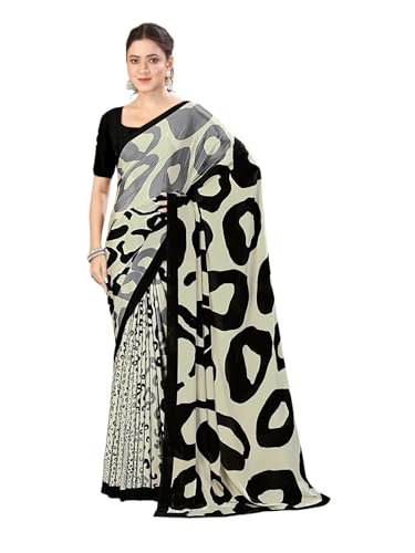 Image of SIRIL Women's Crepe Silk Printed Saree with Unstitched Blouse Piece