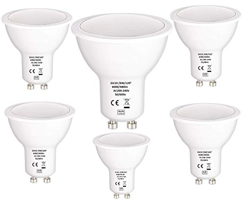 6 ampoules LED - GU10-60 W - Blanc froid (6000 K) - Remplacement pour ampoule halogène - Classe énergétique A +, Plastique, Cool White 6000K, GU10, 6.00W 220.00V