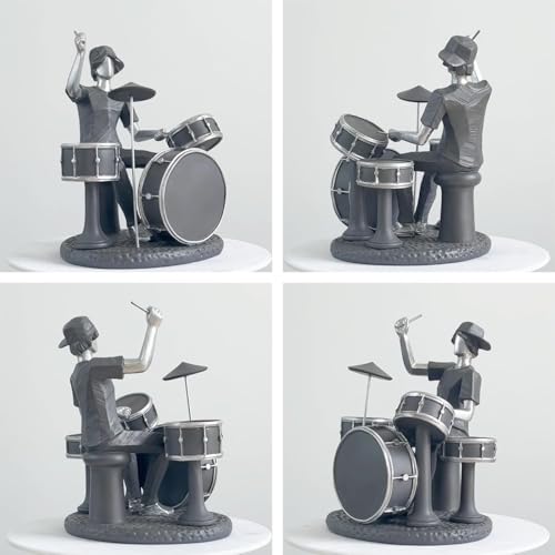 Image of Set of 4 Musicians Showpieces | Modern Black & Silver Band Figurines | Singer, Guitarist, Drummer & Keyboard Player Decorative Sculptures for Home, Office, Studio & Gifting