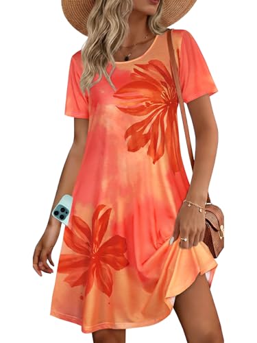 Image of Womens Summer Dresses Beach Casual Loose Tshirt Floral Short Sleeve Flowy Pockets Sundresses 2026