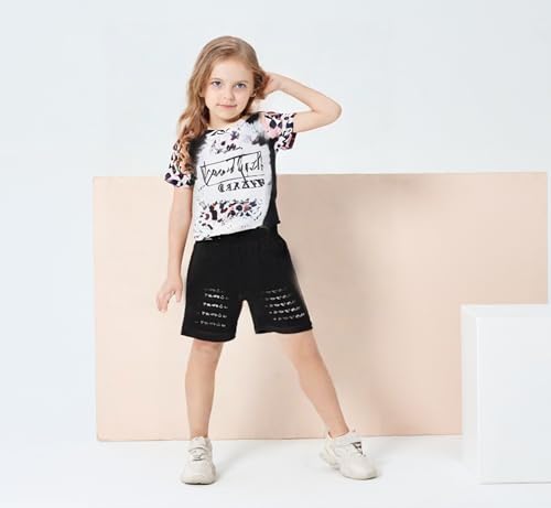 Kid Toddler Baby Girls Clothes Colorblock Print Short Sleeve T-Shirt Summer Shorts Set3