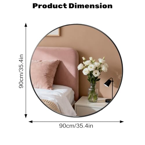 Image of Simple Deluxe 36 Inch Round Bathroom Mirror, Black Vanity Mirror with Metal Frame, Modern Circle for Bathroom, Entryway, Bedroom, Living Room, Wall Mounted Decorative Mirrors (Black)