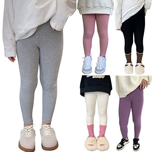 Girls Cotton Fleece Lined Leggings Thick Thermal Pants Kids Basic Full Length Tights Winter Warm Clothes