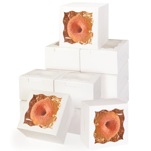 qiqee 200Pcs White Bakery Box with Window 4x4x2.5 Macaron Boxes Small Donut Pastry Boxes for Party Mini Cookie Boxes