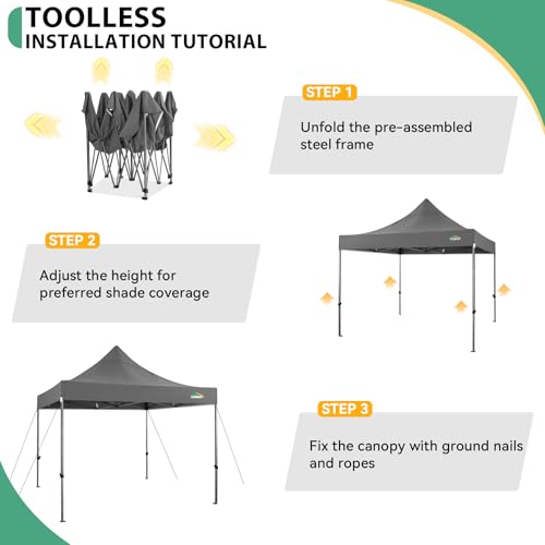 Image of COBIZI 10x10 Heavy Duty Pop Up Canopy Tent with 4 Sidewalls, Gray