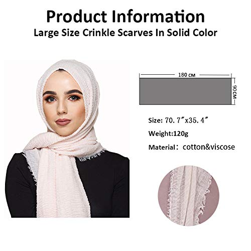 LMVERNA Women Wrinkle Scarf Crinkle Muslim Hijab Scarves Solid Color Long Wrap Scarf2