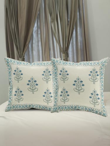 Image of Neel Hand Block Printed Cushion Cover Set | Cushions Cover for Home & Office | 100% Cotton Fabric | Size - 16 x 16 Inches | Pack of 2 Cushion Covers | Color - White