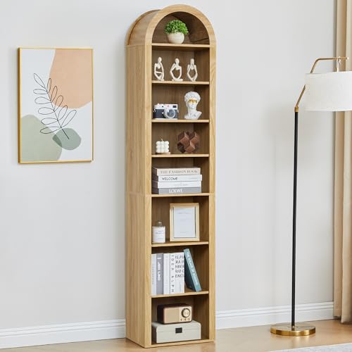 Tall Narrow Arched Bookshelf, 8-Tier Skinny Arch Bookcase for Small
