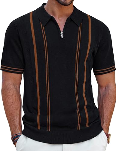 Mens Polo Shirts Short Sleeve Zipper Polo Vintage Shirts Casual