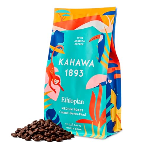 Kahawa 1893 Whole Bean Coffee Medium Light Roast Ethiopian Blend 12 Oz