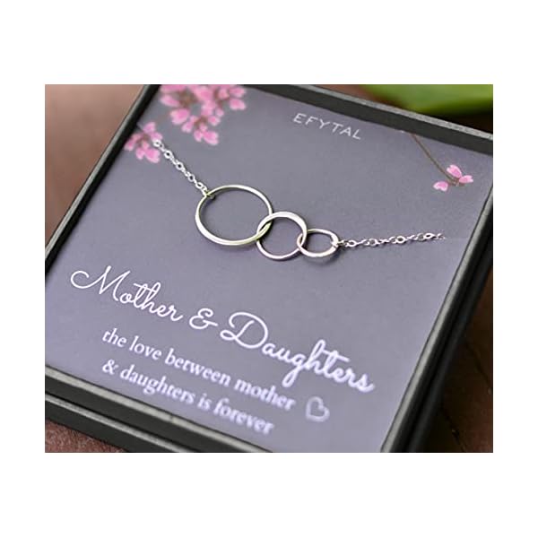 EFYTAL Mother Daughter Necklace, Sterling Silver or Gold Plated Infinity Circles, Mom Necklace for Women, Mom Gifts from Daughters, Daughter Gift from Mom, Birthday Gifts for Mom (925 Sterling Silver)