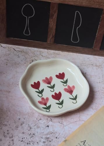 Image of WEAVING HOMES Pastel Tulip Handmade Dessert Plate Ceramic Plates to Serving Plates, Kitchenware Plates, Handmade Plates Microwave Safe
