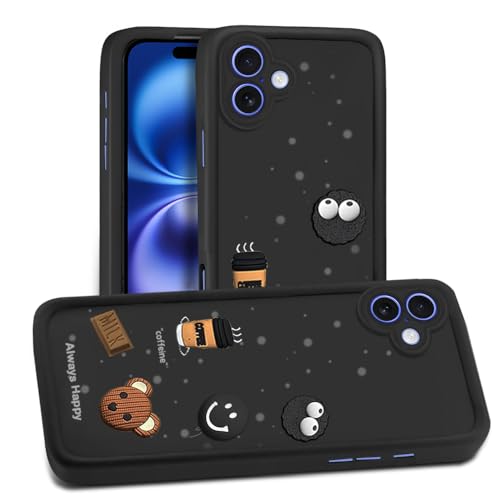 Image of AESTMO Back Case Cover for iPhone 16 Back Cover | Cute Fun Cartoon 3D Ball | Coffee Silicone Case | Full Body Protection | Camera Protection Back Cover for iPhone 16 (Black)