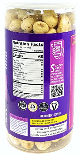 Image of Rani Jumbo Phool Makhana (Fox Nut /Popped Lotus Seed) Cream & Onion Flavor 2.29oz (65g) Vacuum Sealed, Easy Open Top, Resealable Container ~ Indian Tasty Treats | Vegan | NON-GMO | Indian Origin