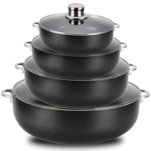 Alpine Cuisine 8 Piece Set Aluminum Non-Stick Caldero Stock Pot with Glass Lid, Commercial Grade Cooking Dutch Oven