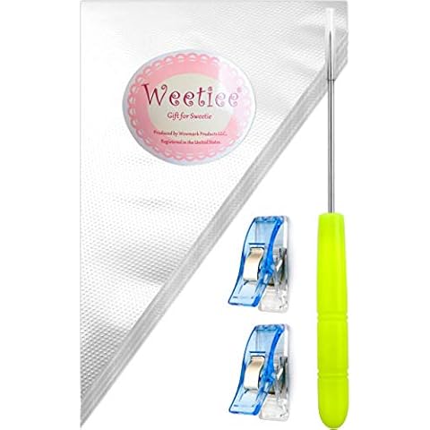 Weetiee Tipless Piping Bags - 100pcs 12-Inch Disposable Piping Pastry Bag for Royal Icing/Cookies Decorating - Best Frosting Icing Bags Cookie/Cake Decorating Tools - Bonus 2 Clips &1 Scriber Needle Cover