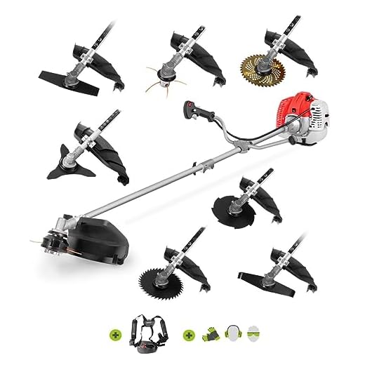 GREENCUT GGT650X-8 - Desbrozadora de gasolina de 65cc, con 8 Accesorios intercambiables, arnés y barra divisible, Desbrozadora 8 en 1, Color Naranja