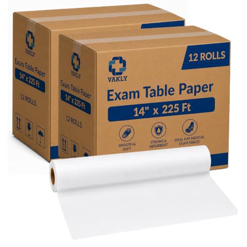 Image of Vakly Exam Table Paper Roll 14 in x 225 ft Smooth, Disposable, 24 Rolls | Medical barrier paper, tear resistant, absorbent, latex free, fits exam, massage and therapy tables