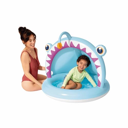 Intex Angler Fish Aufblasbarer Kinderpool, 127 x 102 x 86 cm, mit Sonnenschirm, gepolsterter Boden, 3D-Design, 45 l, für Kinder von 1-3 Jahren, Robustes Vinyl (58400)