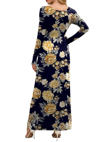 Image of DEARCASE Women's Maxi Dress Long Sleeve Crewneck Loose Plain Casual Empire Waist Fall Party Long Dresses with Pockets