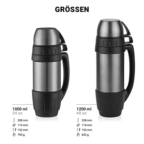 720°DGREE BigBoy Thermos Flask with 2 Cups 1.2 Litres Leak-Proof, Robust Premium Stainless Steel Thermos Flask for Hot Drinks, Coffee, Tea - Insulated Drinking Bottle, Insulated Bottle with 2 Cups