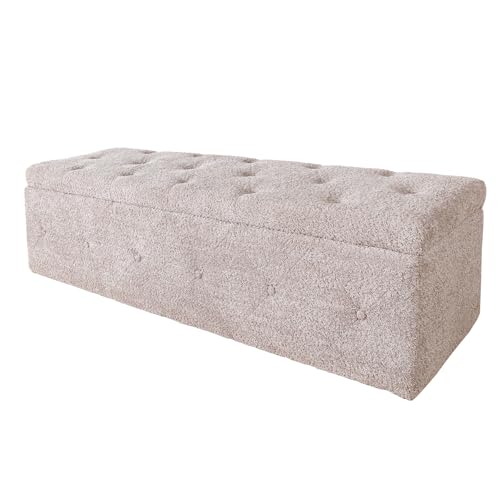 Riess Ambiente Chesterfield Bettbank EXTRAVAGANCIA - 140cm - Champagner Greige beige - Bouclé mit Stauraum - Truhenbank Polsterbank